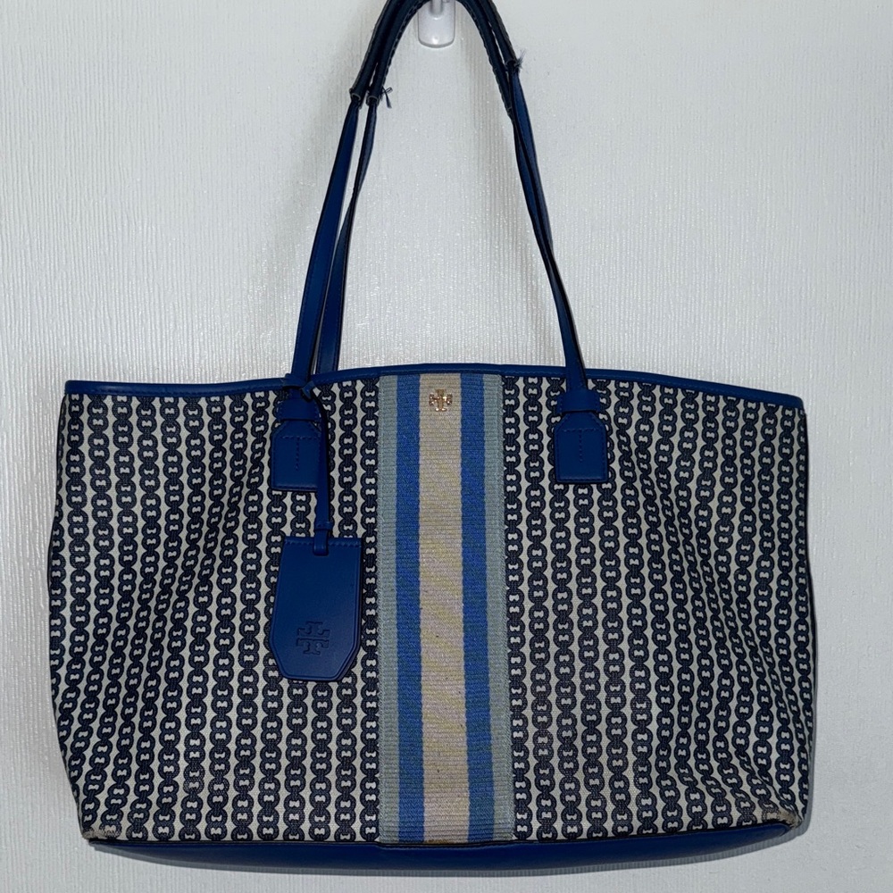 Tory Burch Gemini Link Tote Navy, Royal Blue, and White Geometric Shoulder Bag - Picture 7 of 17